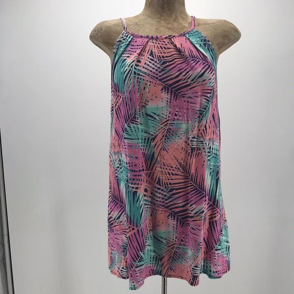 Tori Richards Tank Top Womens Small Palm Print Pink Green Blue Made In Hawaii - Picture 1 of 11